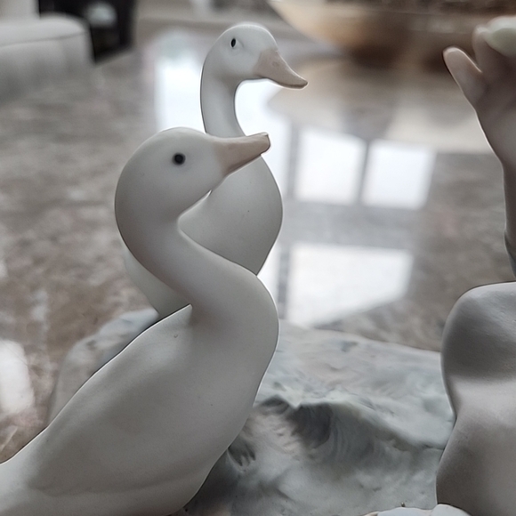 Lladro, Girl Feeding Ducks Satin Figurine